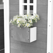 Outsunny Playhouse for Kids, Outdoor Wooden Playhouse with Floor, Door, Windows & Planter Box for 3-8 Year Olds, Backyard