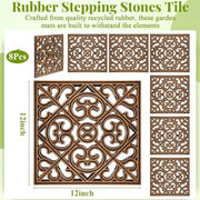 Rubber Stepping Stones 12"x12" Set of 8 Outdoor Garden Pathway Decor Non-Slip Heavy Duty Stones Easy to Clean & Maintain Home