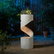 High-rise Outdoor Fountain with LED Lights, Curved Waterfall Fountain, Artificial Terrazzo Spiral Fountain, 31.25 Inch