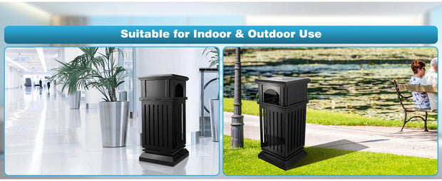Can with Lid, Black Outdoor Garbage Can for Patio, Side Opening Steel Square Commercial