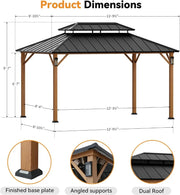 10' x 14' with 4 LED Lights & Galvanized Steel Double Roof, Permanent Outdoor Gazebo with Decor Hooks, Gazebos