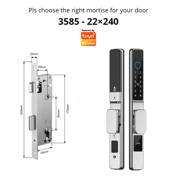 TUYA WIFI Waterproof Smart Door Lock Fingerprint APP Password RFID Card Keyless Digital Electronic Lock Aluminum/Glass Sliding