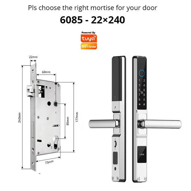 TUYA WIFI Waterproof Smart Door Lock Fingerprint APP Password RFID Card Keyless Digital Electronic Lock Aluminum/Glass Sliding