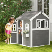 Outsunny Playhouse for Kids, Outdoor Wooden Playhouse with Floor, Door, Windows & Planter Box for 3-8 Year Olds, Backyard