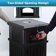 Can with Lid, Black Outdoor Garbage Can for Patio, Side Opening Steel Square Commercial