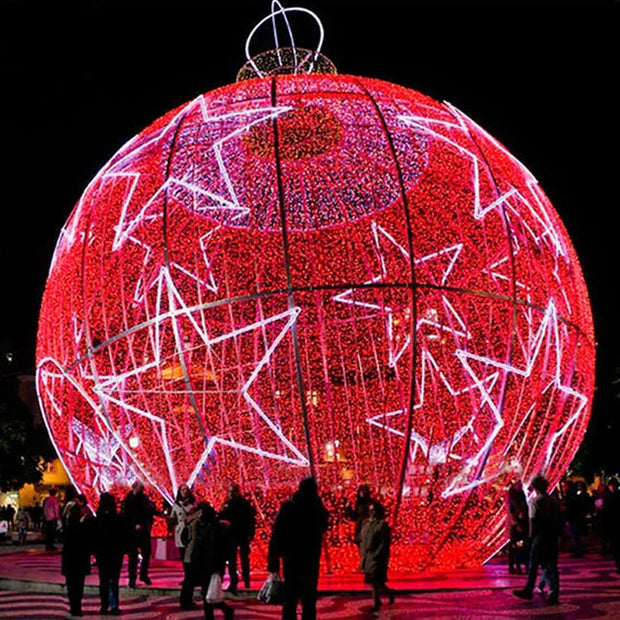 Giant red walk through light ball Commercial street Decoration Outdoor Motif Lights 3D Bauble for Christmas holiday