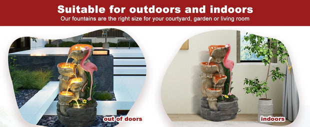 Outdoor Water Fountain - 5 Tier Floor-Standing Cascading Garden Fountain, 25" H Indoor/Outdoor Flamingos Water Fountain