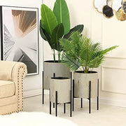 Planters for Indoor Plants, Set of 3 Floor Plants Pots with Stands, Modern Decorative Metal Flower Pots,