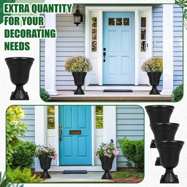 4 Pack Large Outdoor Urn Planter 22 inch Tall Plastic Planter for Front Proch Classic Vase Decorative Garden Pot for Indoor