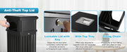 Can with Lid, Black Outdoor Garbage Can for Patio, Side Opening Steel Square Commercial