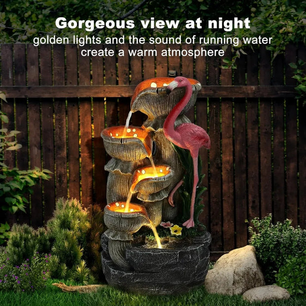 Outdoor Water Fountain - 5 Tier Floor-Standing Cascading Garden Fountain, 25" H Indoor/Outdoor Flamingos Water Fountain