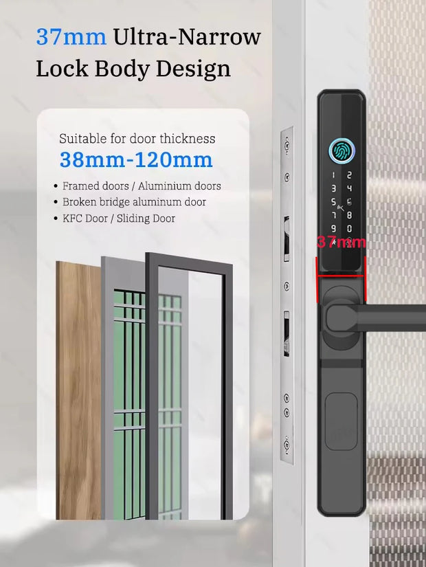 Waterproof Outdoor Fingerprint Tuay Wifi APP Digit Electronic Door Lock Password Keyless Aluminum Glass Sliding Smart Door Lock