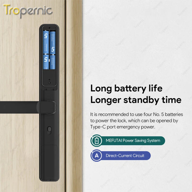 ttlock app slim smart lock electronic fingerprint door handle keyless outdoor waterproof aluminum sliding door lock for home