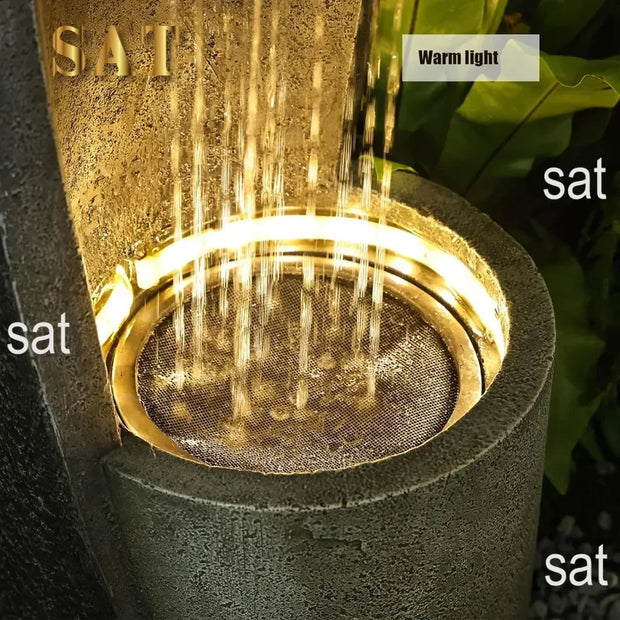 Indoor Floor Standing Outdoor Fountain with Lights 35 inch Rainfall Modern Outdoor Water Fountains Plant Holder Patios