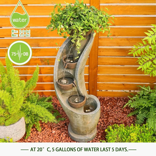 Water Fountain Outdoor Garden Decor, 39" Floor Standing 4-Tier Bowl Outdoor Fountains and Waterfalls with LED Lights for Garden