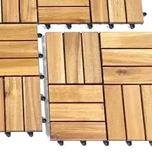 Acacia Wood Flooring Interlocking Deck Tiles for Patio Decor, Waterproof Indoor & Outdoor Decor - Balcony Garden Decking Tile