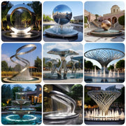 Outdoor Garden Decorate Mirror Art Modern Large Metal Led Light Ring Water Fountain Stainless Steel Circle Waterfall Fountain