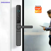 Waterproof Outdoor Fingerprint Tuay Wifi APP Digit Electronic Door Lock Password Keyless Aluminum Glass Sliding Smart Door Lock