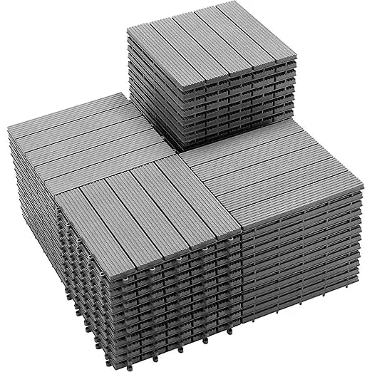 54 PCS Plastic Interlocking Patio Deck Tiles - 12" x 12" Waterproof Indoor Outdoor Flooring, Patio Floor Decking for B