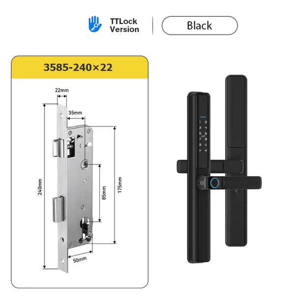 ttlock app slim smart lock electronic fingerprint door handle keyless outdoor waterproof aluminum sliding door lock for home