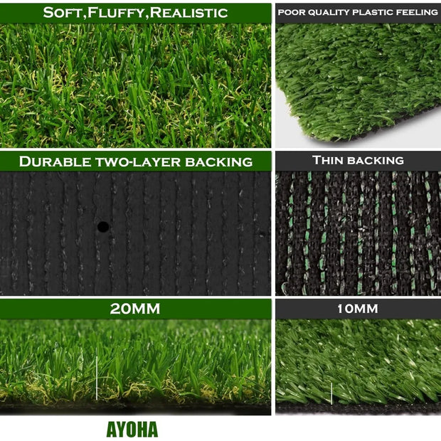 Artificial Turf Grass with Drainage, 0.8 Inch Realistic Fake Grass Rug Indoor Outdoor Lawn Landscape for Garden. Outdoor Decor